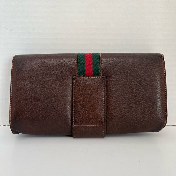 70s’ Vintage GUCCI GG Sylvie Web Sherry Line Brown Leather Clutch Bag - Picture 2 of 15
